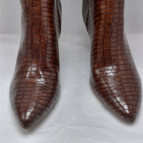 Alicepub Knee High Boots Women’s 9.5 Brown Croc Faux Leather Pointed Toe Zip - Picture 10 of 16